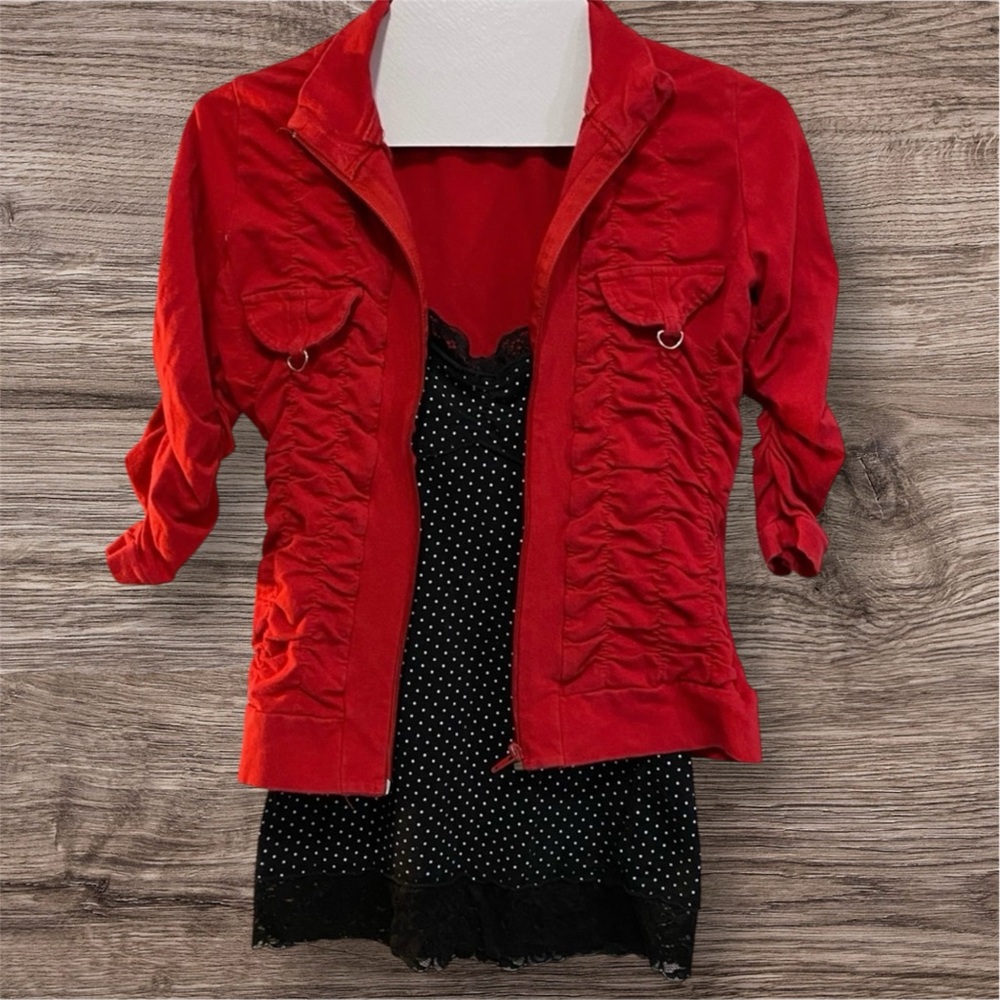 Deb Red Bomber Jacket with Fitted Silhouette and Lightweight Fabric with Pockets